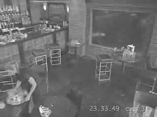 collision between a waitress and glass