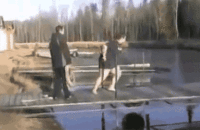 fat man jumps into a frozen lake